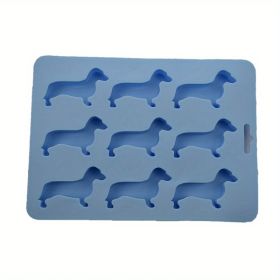 1pc 9 Freezers Silicone Ice Mold Card Love Cartoon Dog Shape Chocolate Biscuit Baking Mold (Color: Blue)