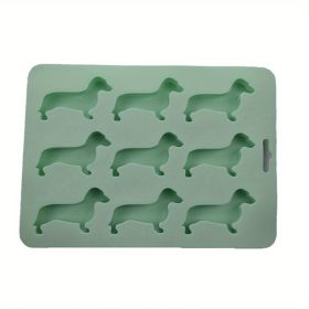 1pc 9 Freezers Silicone Ice Mold Card Love Cartoon Dog Shape Chocolate Biscuit Baking Mold (Color: Green)