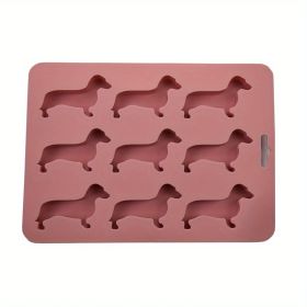 1pc 9 Freezers Silicone Ice Mold Card Love Cartoon Dog Shape Chocolate Biscuit Baking Mold (Color: Pink)